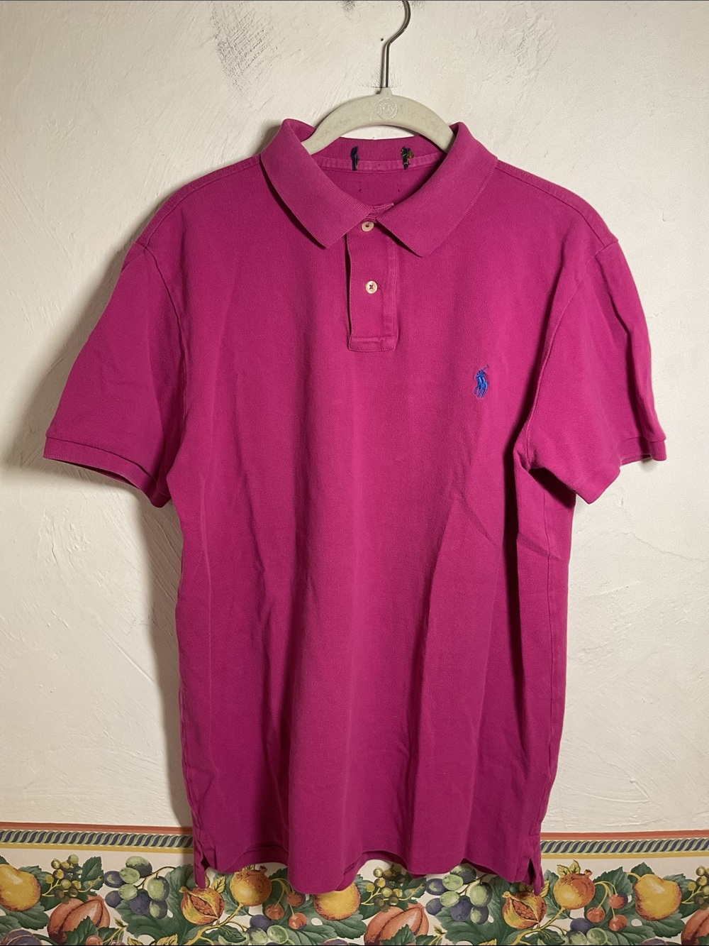 Polo Ralph Lauren Custom Slim Fit Mesh Polo Shirt Magenta Blue Pony Size M